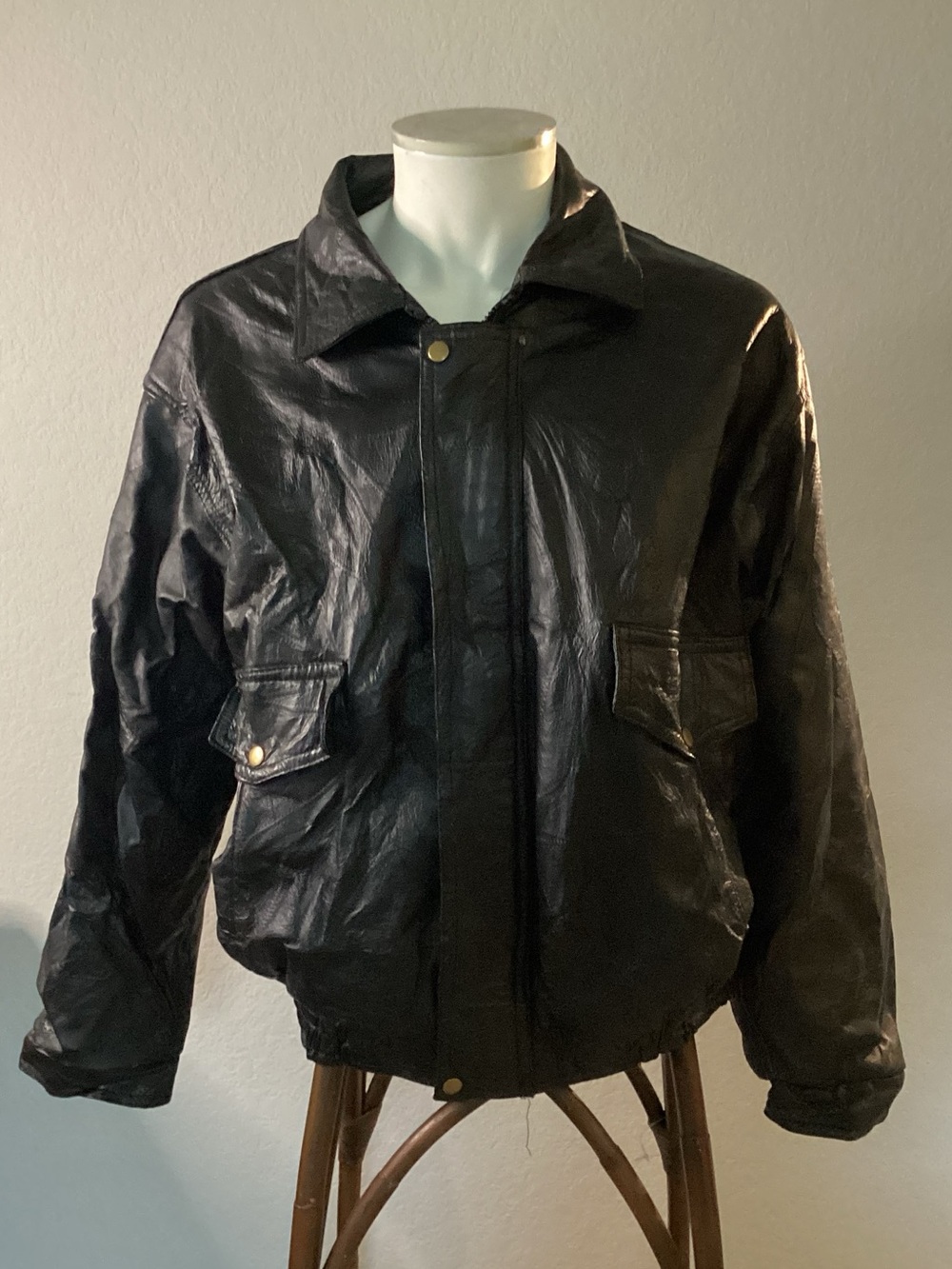 Vintage  Napoline Leather Outfitters Black Leather Bomber Jacket